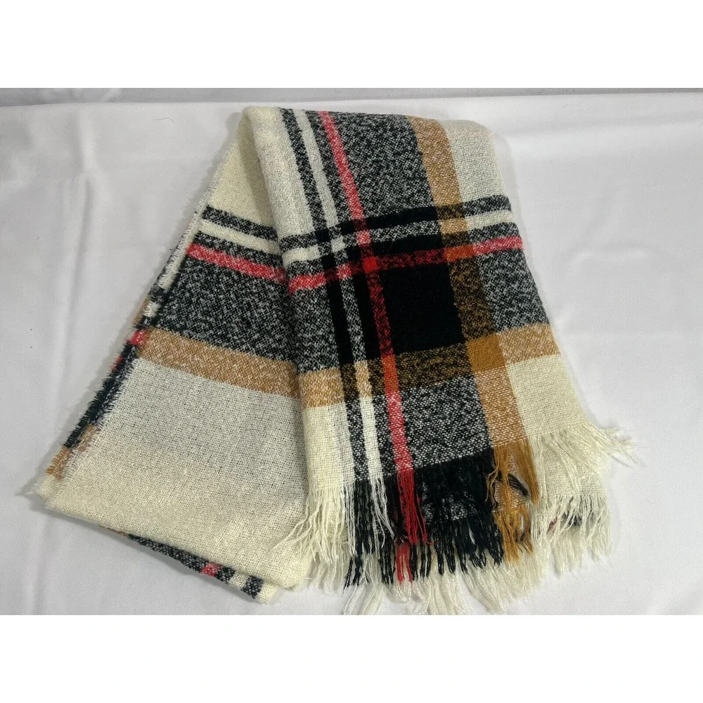 Abercrombie Plaid Poncho Womens Woven Fringe Cozy Boho‎ Cottagecore Wrap